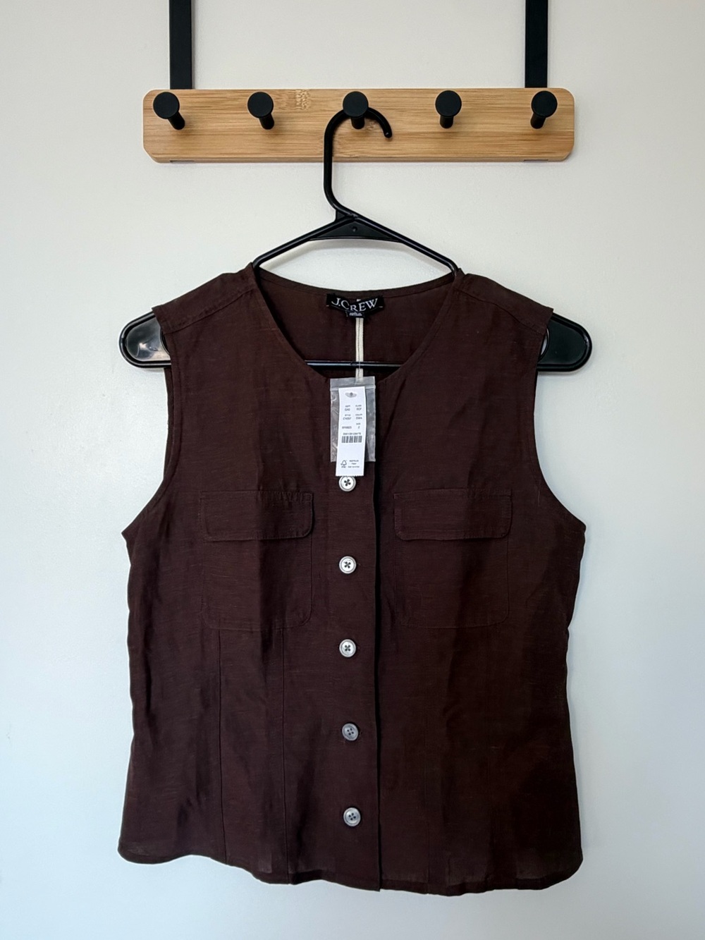 J. Crew Women's Dark Brown Sleeveless Button-Front Top (NWT)